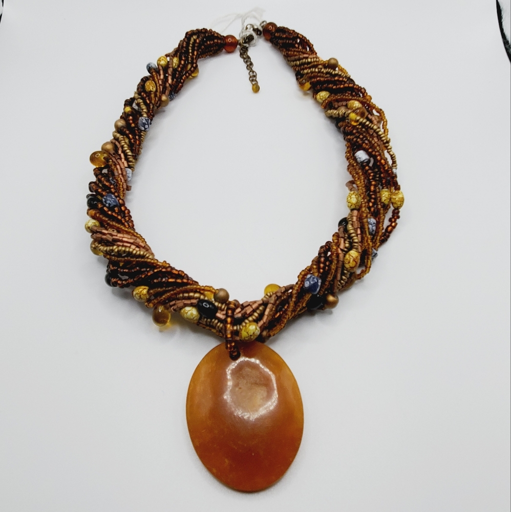 Vintage beaded necklace fall autumn 🍂 handmade artisan bakelite lucite pendant